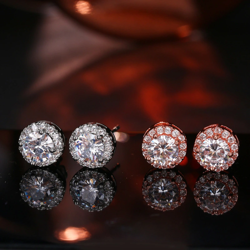 Fashion All-match Round Micro Zircon-encrusted Stud Earrings Ornament