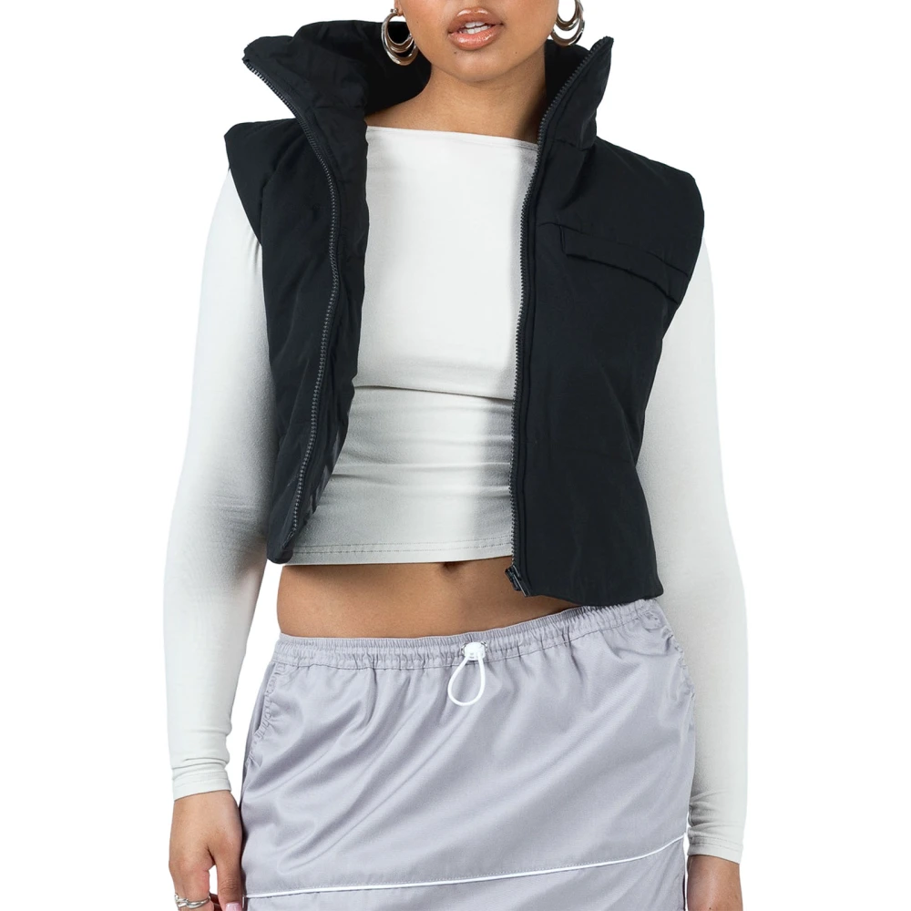 Women's Winter Puffer Vest Stand Collar Quilted Crop Waistcoat 