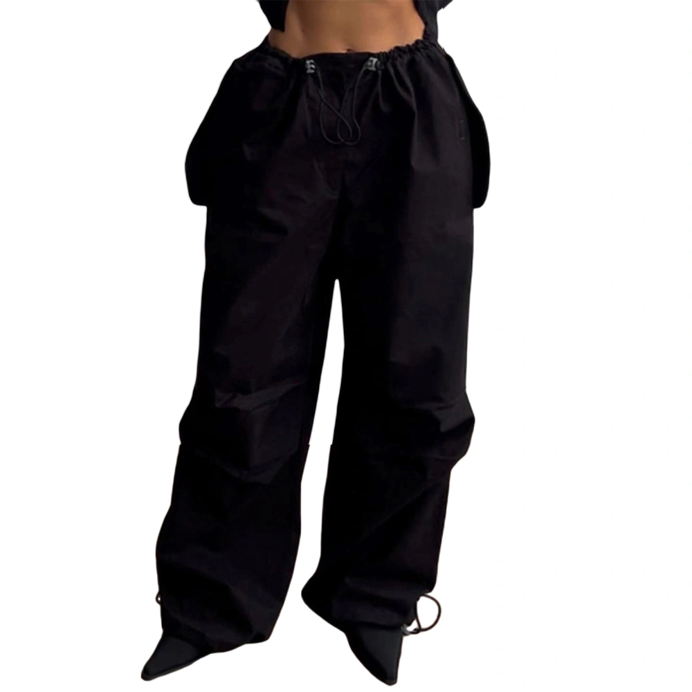 Women's Baggy Cargo Pants Drawstring Waist Solid Color Parachute Pants