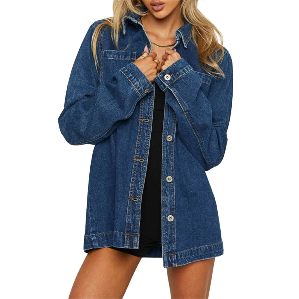 Women Denim Jacket Casual Long Sleeve Button Cardigan with Pockets