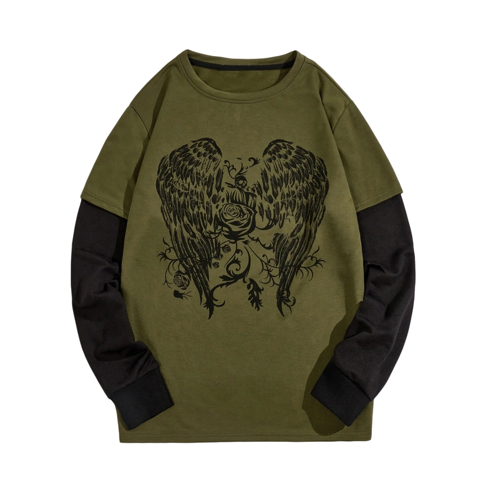 Women's Autumn Long Sleeve Wing Print Loose Patchwork T-shirt  