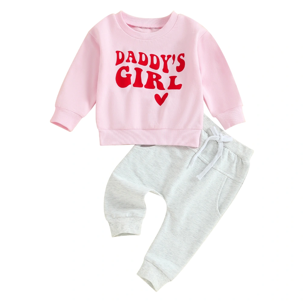 Baby Girls 2-piece Outfit, Long Sleeve Letters Print Sweatshirt Pants