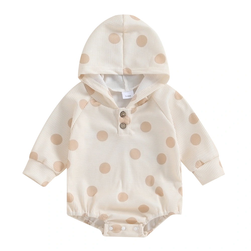 Baby Fall Hood Jumpsuit Dot Print Long Sleeve Waffle Romper Clothes