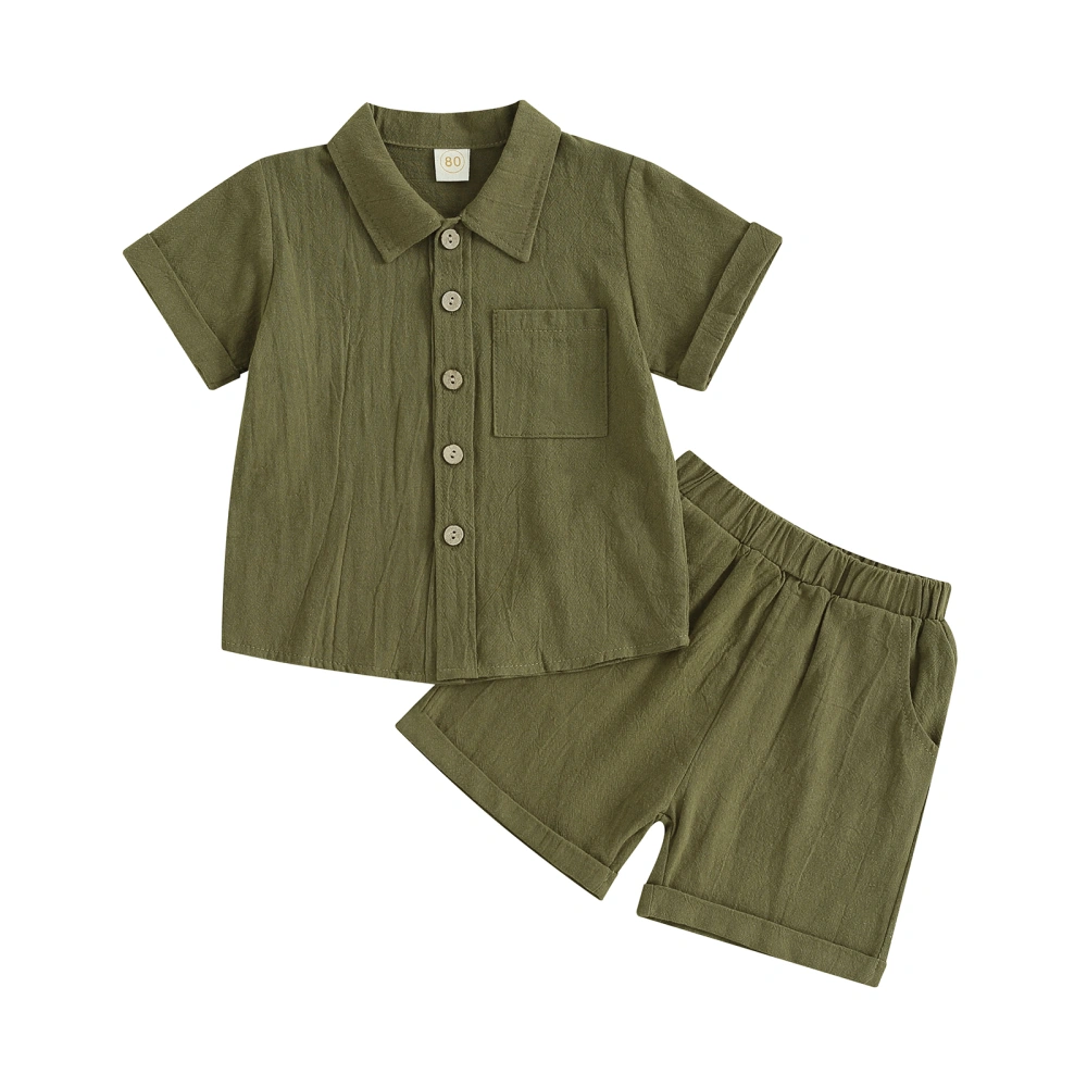 Boy Cotton Linen Outfits Solid Color Short Sleeve Tops with Shorts 