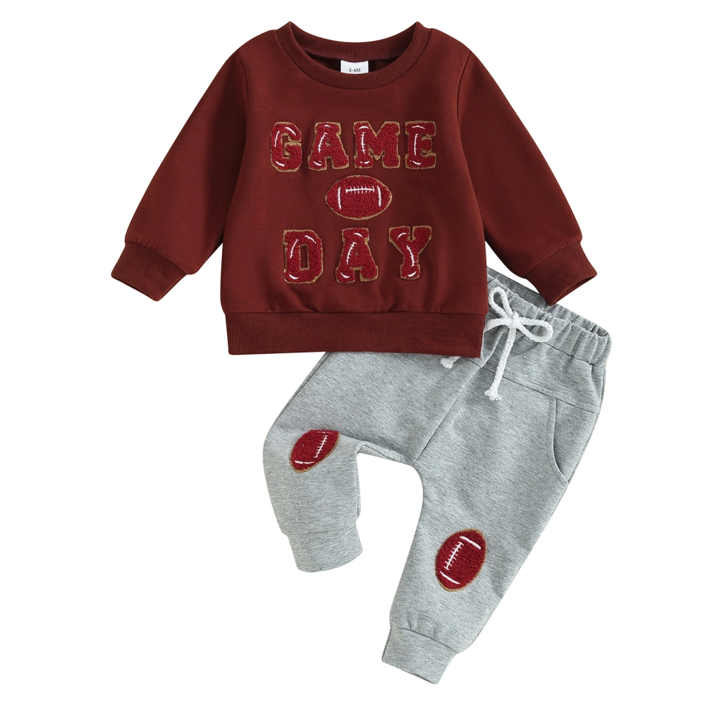 Toddler Boys Girls Fall Outfits Letter Rugby Pattern Sweatshirts Pants