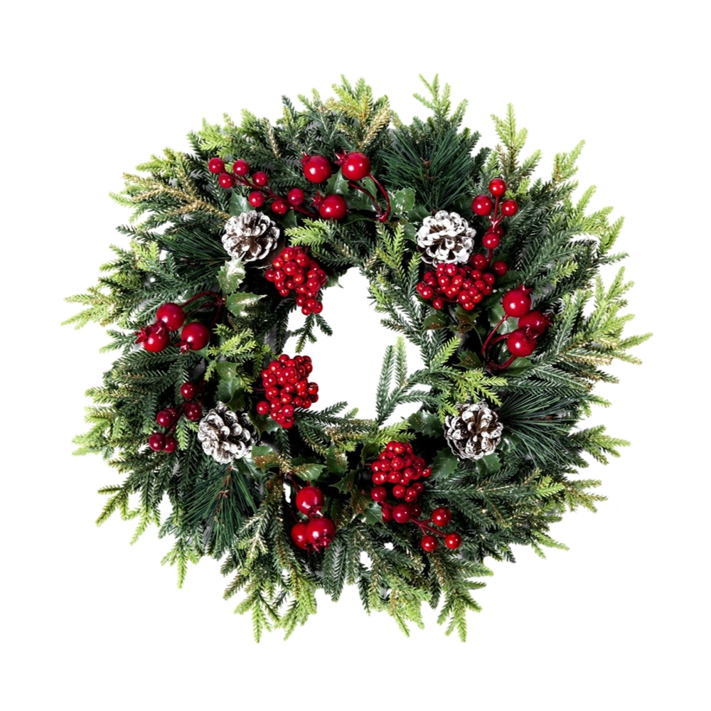 Christmas Wreath Farmhouse Pine Cone Wreath with Red Berries