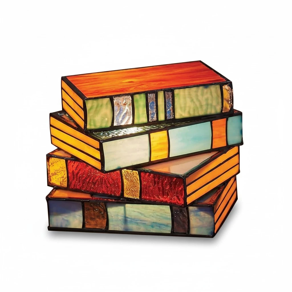 Stained Glass Stacked Books Lamp Table Lamp Retro Bedside Lamps