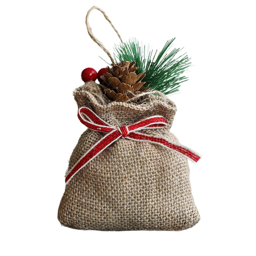 Christmas Burlap Gift Bags Berries Pine Cones Christmas Tree Ornaments