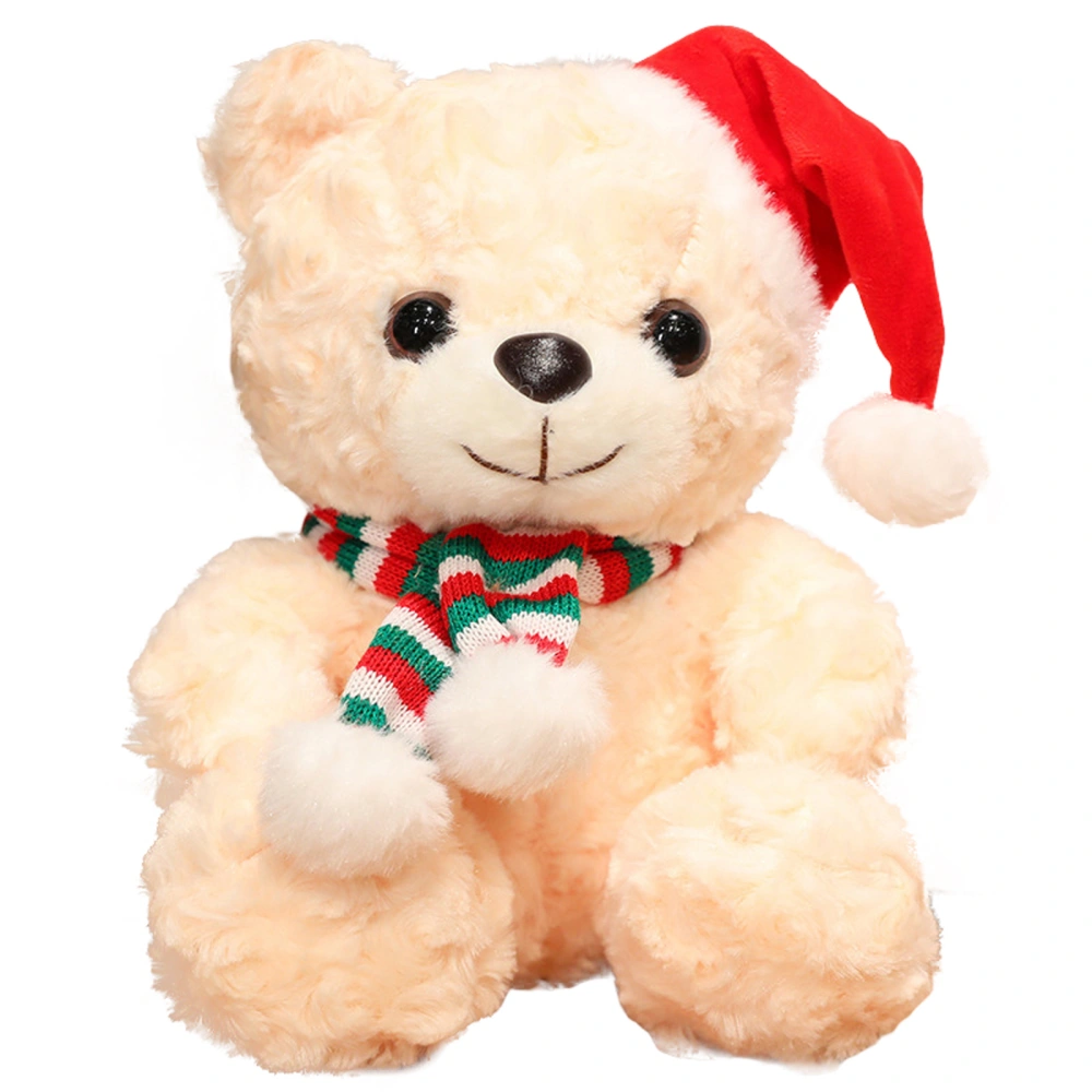 Christmas Bear Stuffed Animal Soft Scarf Bear Plush Toy with Santa Hat