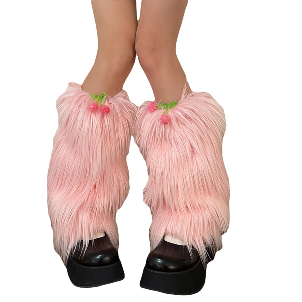 Women's Plush Furry Leg Warmers Cherry Decorated Leg Sleeves for Party