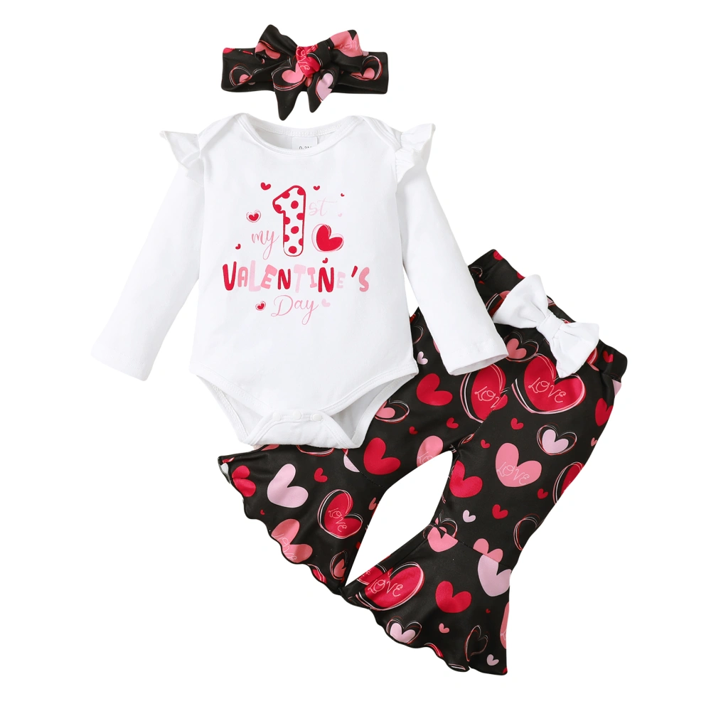 Baby Girls Jumpsuits Set Valentine's Day Romper and Pants Headband