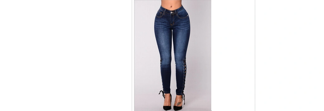 Women High Waist Slim Stretch Jeans Bandage Casual Denim Pants