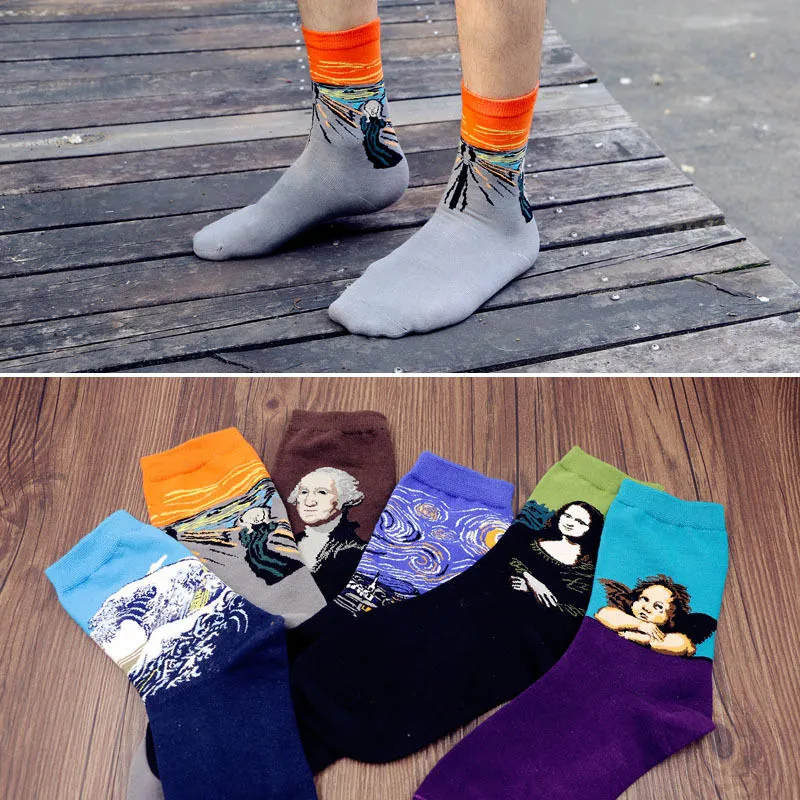 Men Oil Painting Socks, Funny Novelty Sock, Personality Print Sock