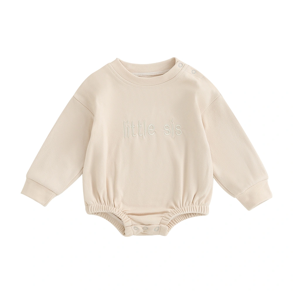 Baby Girls Long Sleeve Letter Embroidery Loose Fit Fleece Rompers