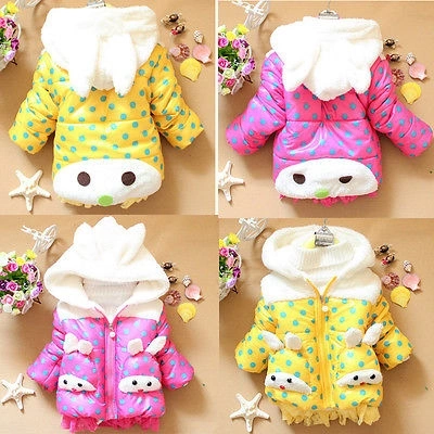 Little Girls Winter Coat, 3D Rabbit Long Sleeve Thick Ears Hoodie Coat