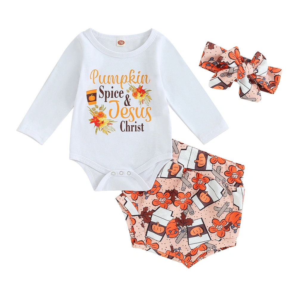 Baby Girls 3Pcs Halloween Outfits Romper + Shorts + Headband Set