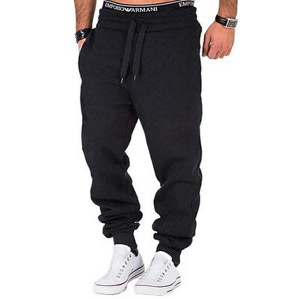 Men Sports Long Pants, Elastic Pure Color Drawstring Pockets Trousers