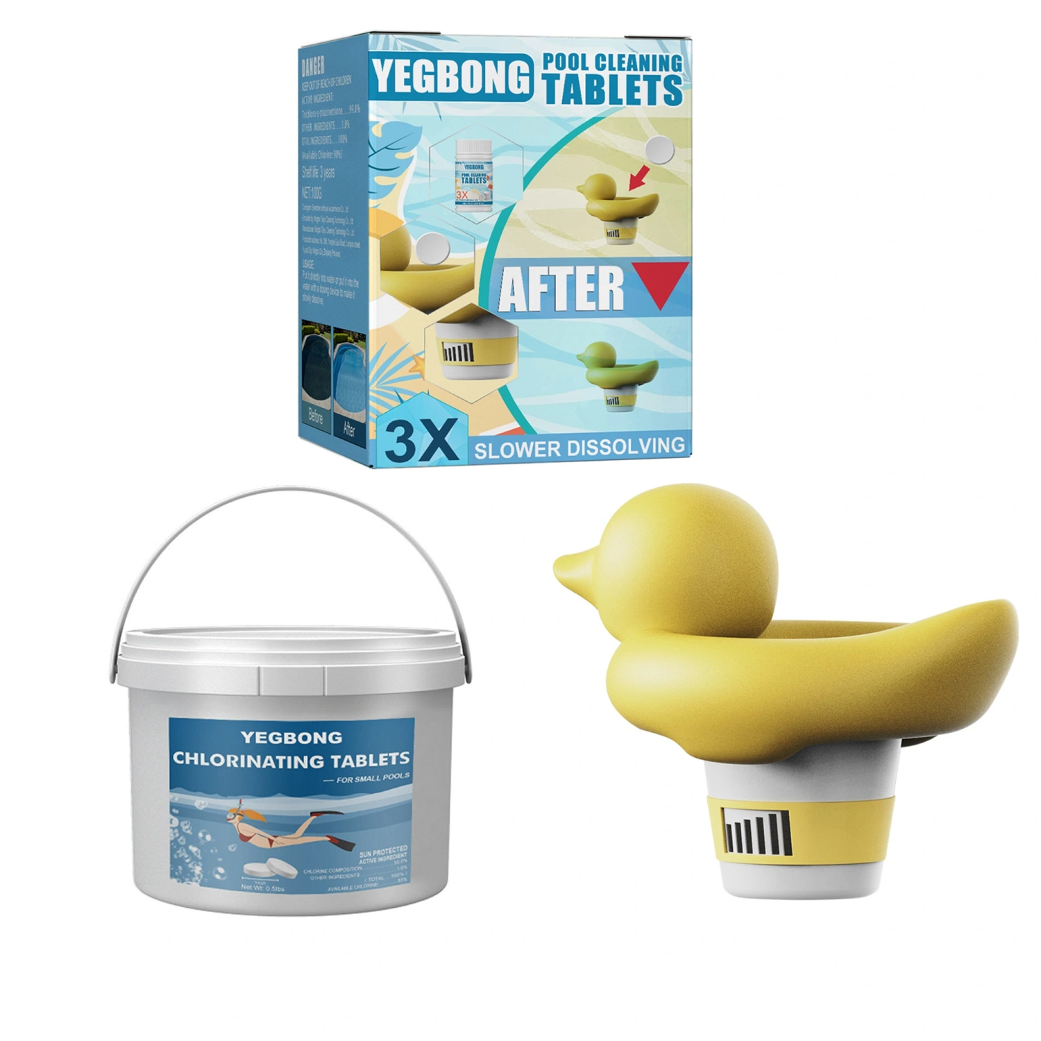 Floating Pool Cleaner, Swimming Pool Chemical Dispenser + Tablets Set