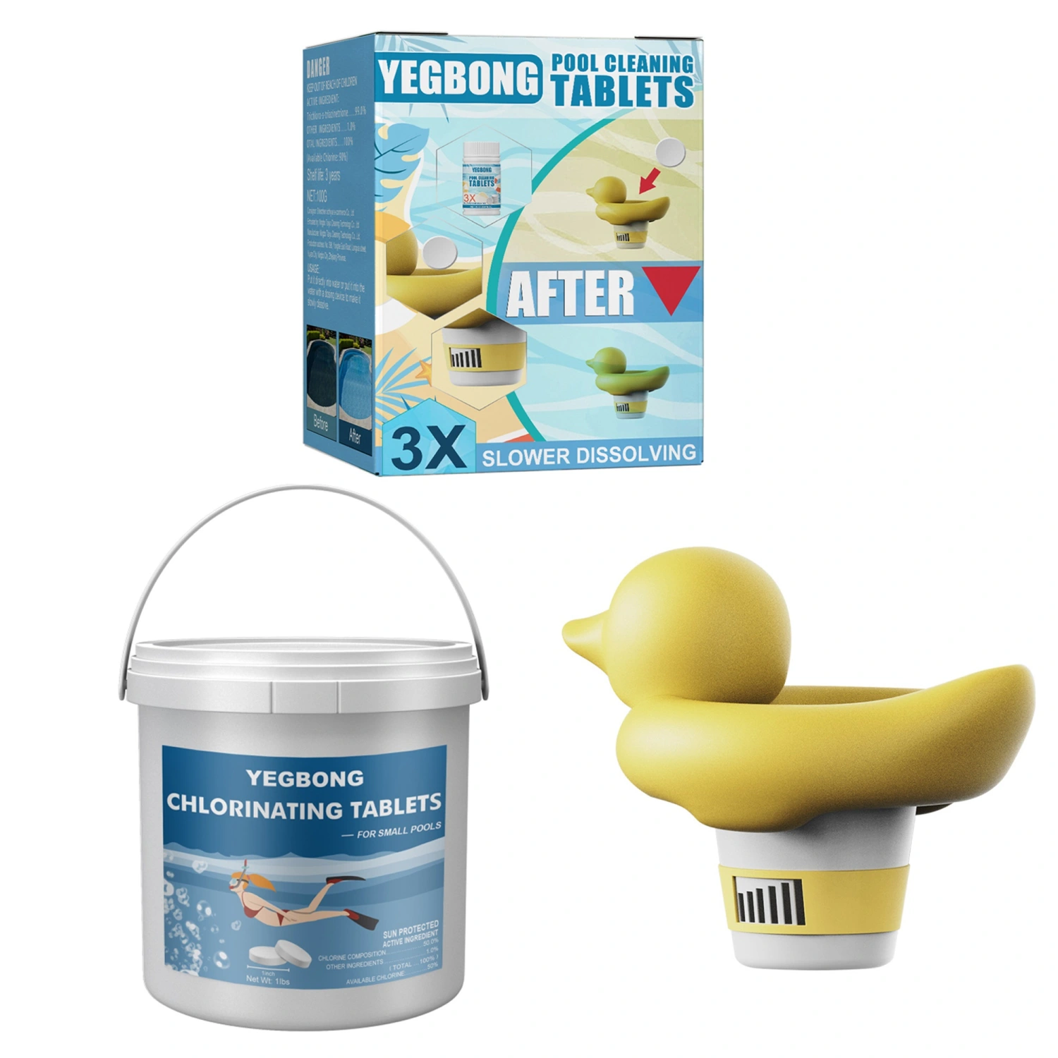 Floating Pool Cleaner, Swimming Pool Chemical Dispenser + Tablets Set