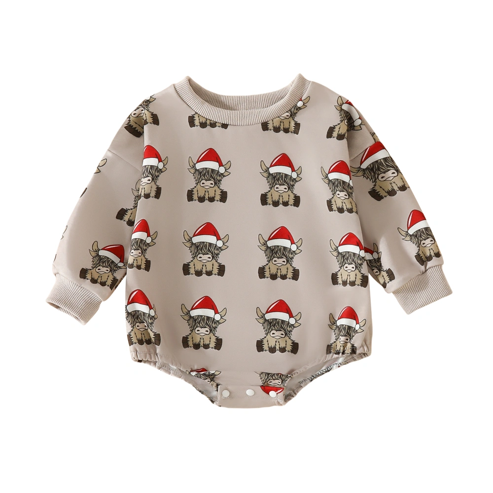 Baby Christmas Romper Long Sleeve Crew Neck Cow Print Bodysuit