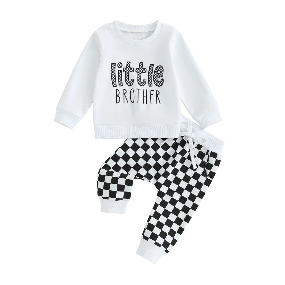 Boy Matching Outfits Letter Long Sleeve Pullover Checkerboard Pants