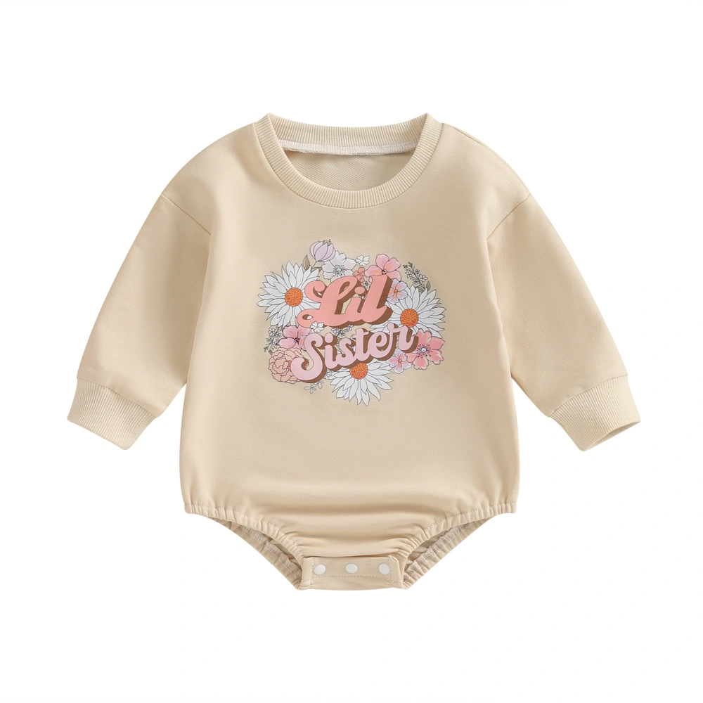 Baby Girl Bubble Romper Long Sleeve Floral Letter Print Bodysuit