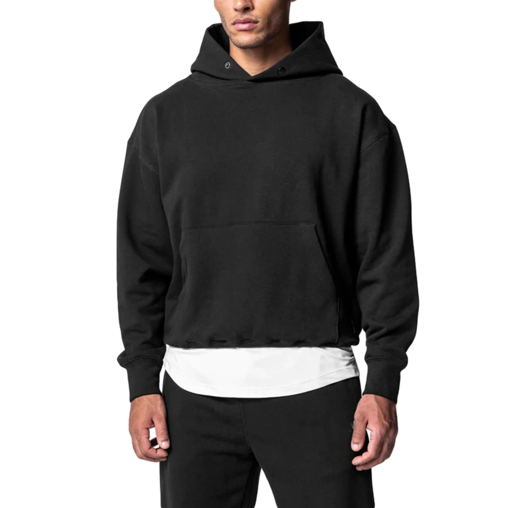 Men Loose Hoodies Solid Color Hooded Pocket Long Sleeve Sweatshirts