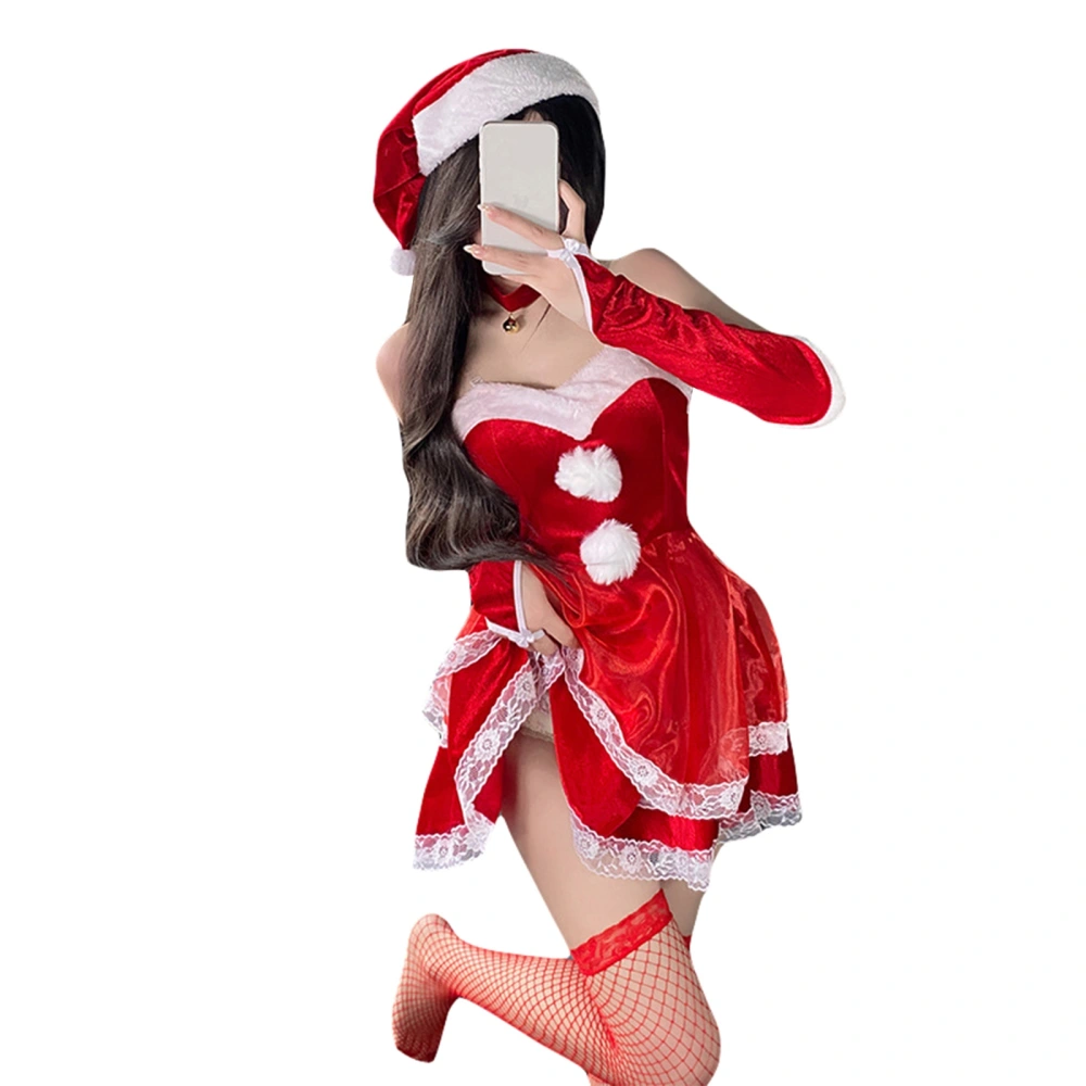 Women's Christmas Cosplay Costume, Santa Velvet Bunny Girl Dress