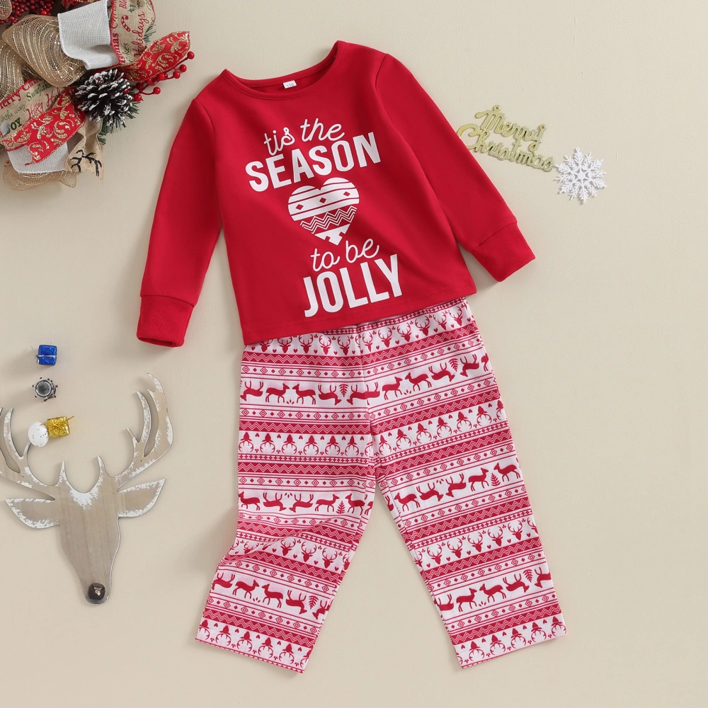 Kids Christmas Pajamas Letter Print Shirt and Elk Print Elastic Pants