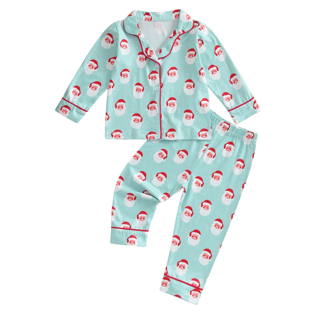 Kids Christmas Pajamas Set Santa Print Long Sleeve Shirt and Pants