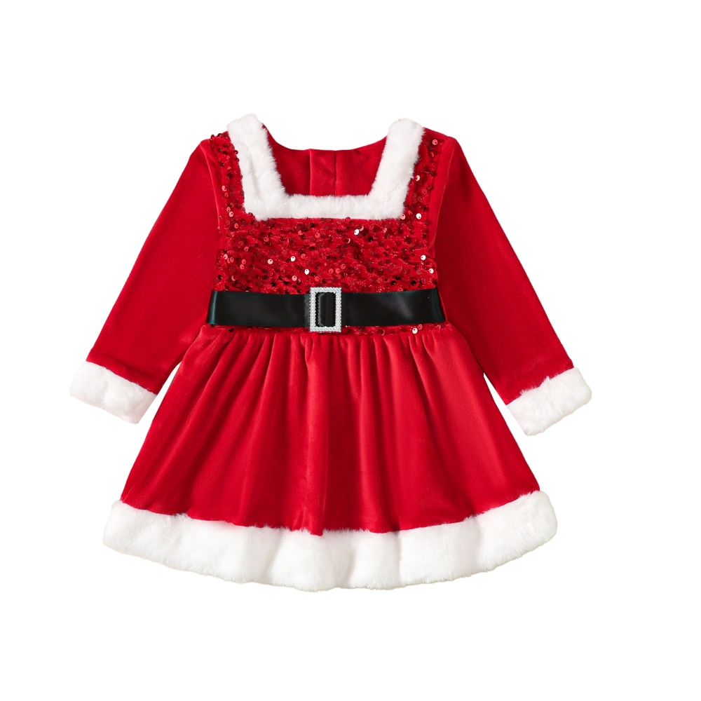 Kids Girl Long Sleeves Dress Casual Christmas Sequin Princess Dress