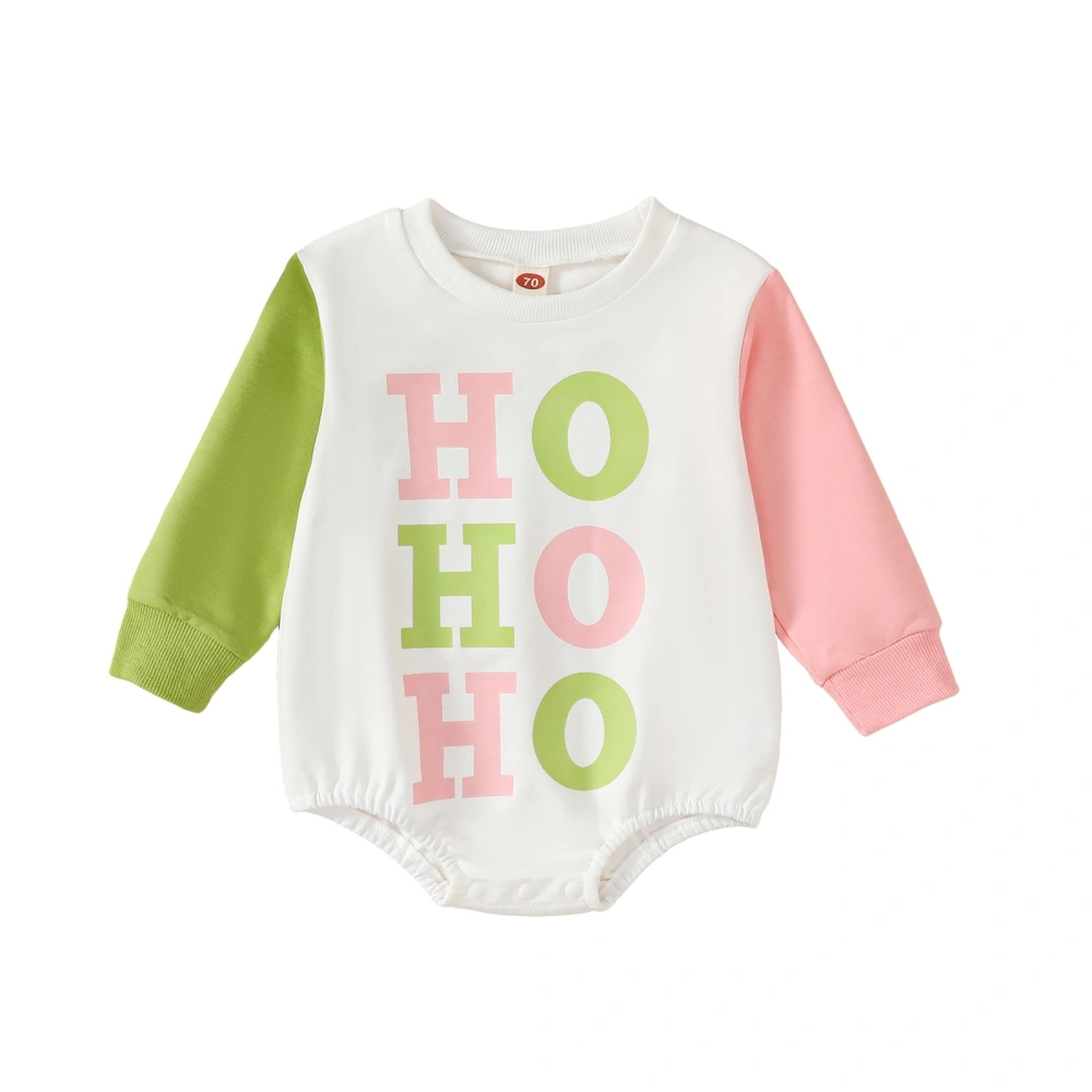 Baby Christmas Long Sleeve Crewneck Letter Print Contrast Color Romper