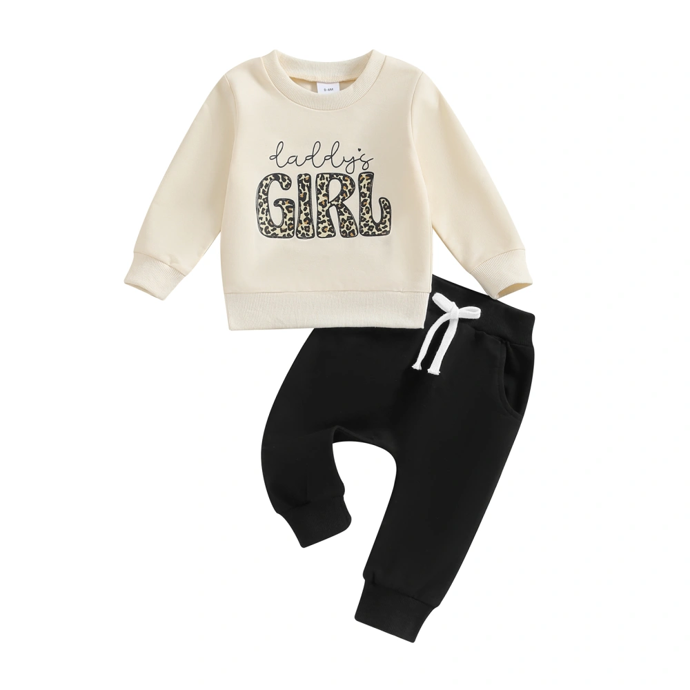 2PCS Baby Girls Fall Outfits Leopard Letter Print Sweatshirt + Pants