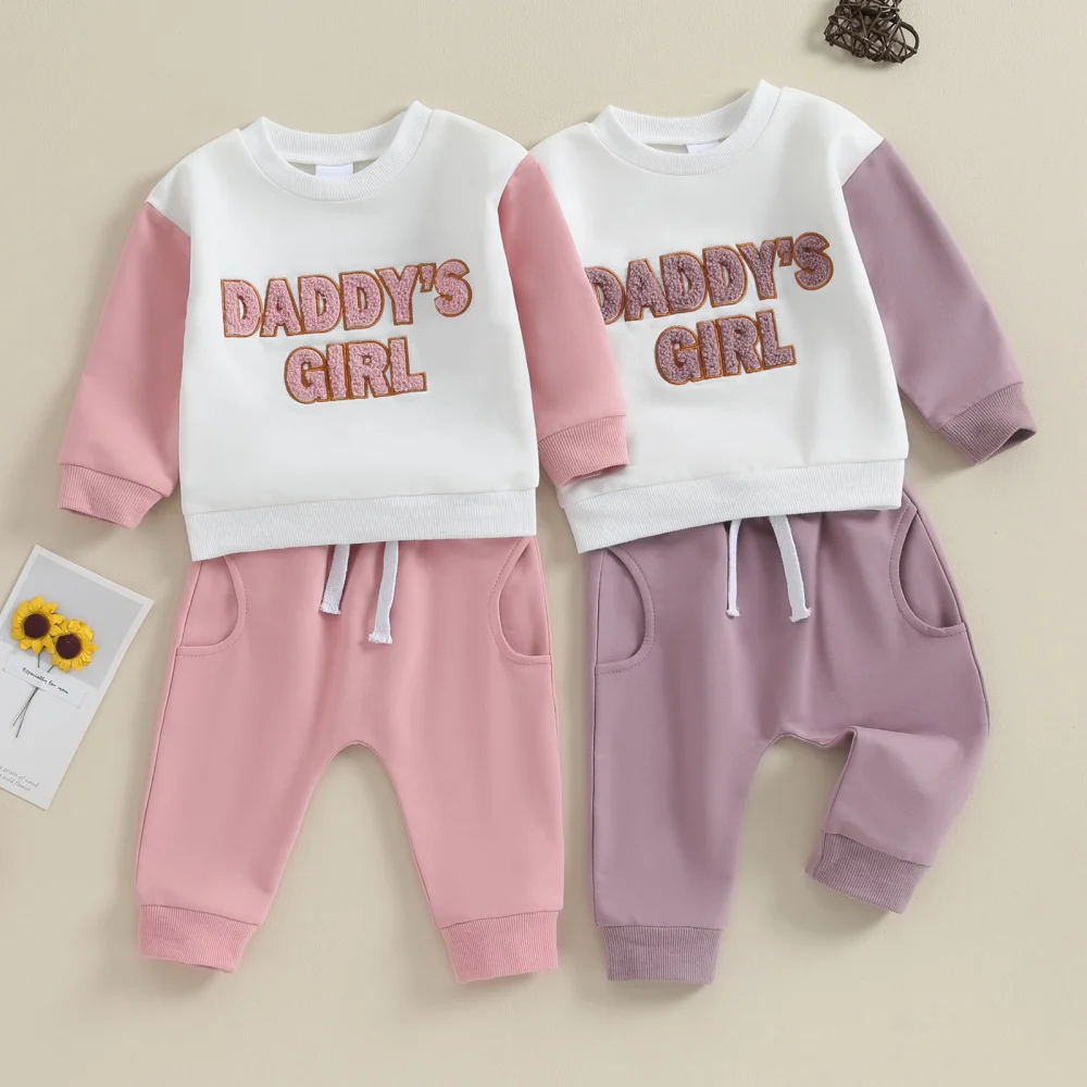 Baby Girls Pants Outfits Toddler Fuzzy Letter Sweatshirt and Pants