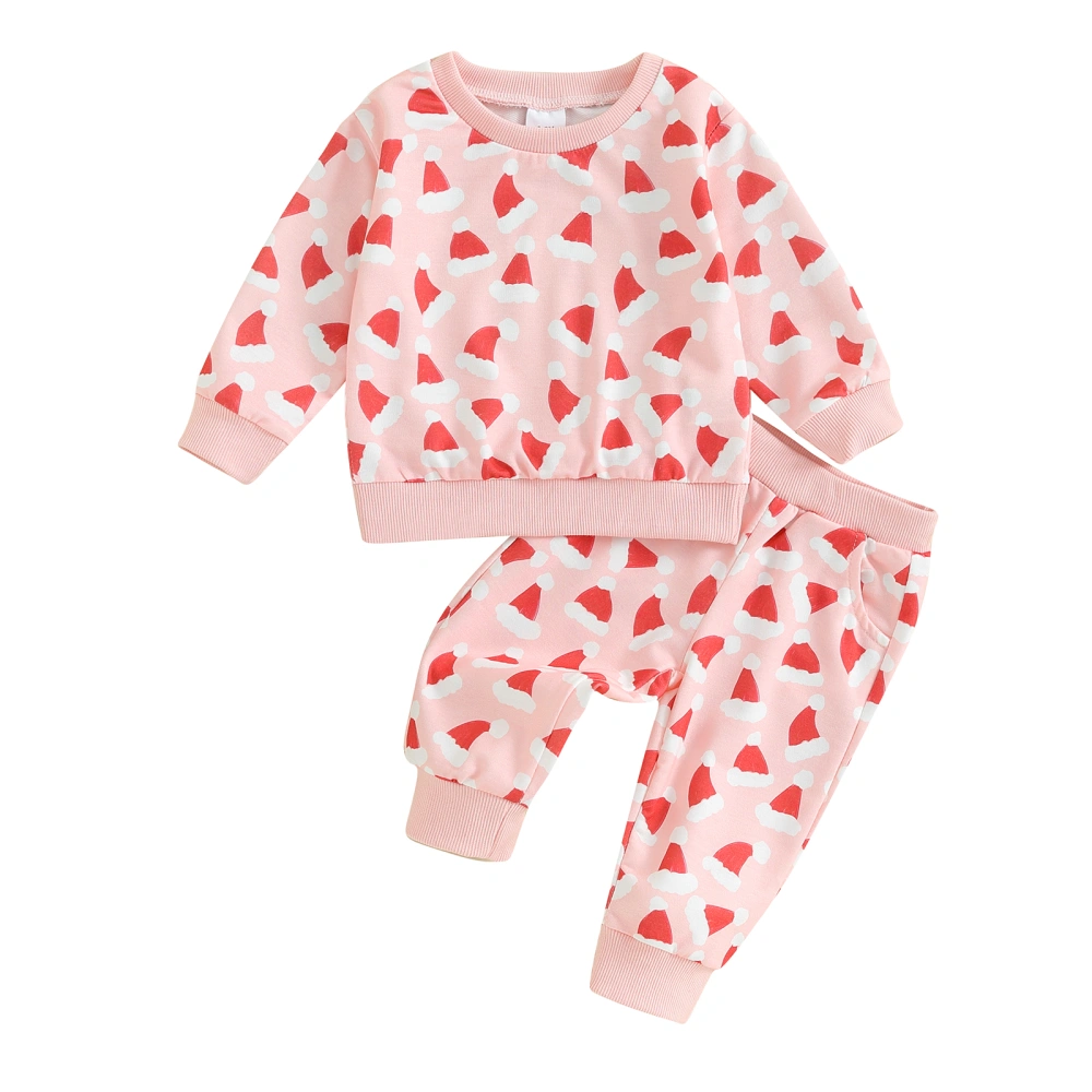 Newborn Pants Set Christmas Hat Print Sweatshirt and Pants Suits