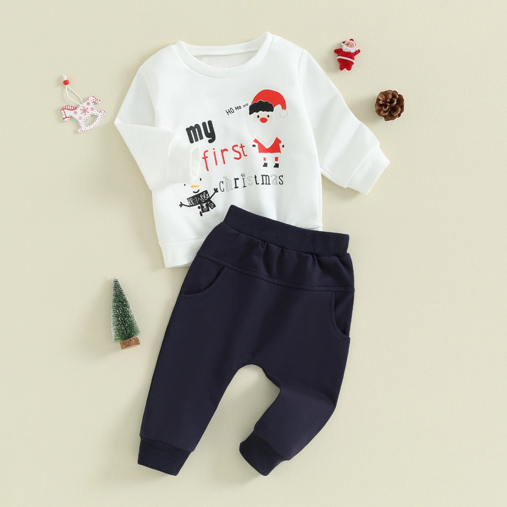 Christmas Boys Pants Set, Long Sleeve Letters Sweatshirt Sweatpants