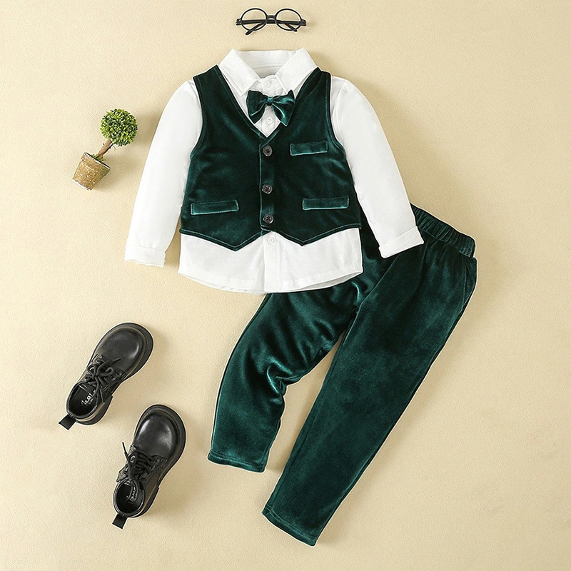 Boys 2-piece Outfit, Long Sleeve Button-down Shirt Suspender Pants