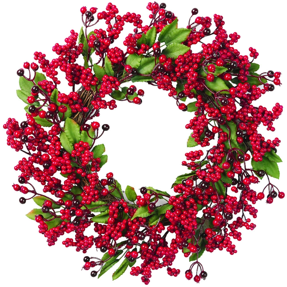 Christmas Wreath Artificial Red Berry Wreath with Green Leaves