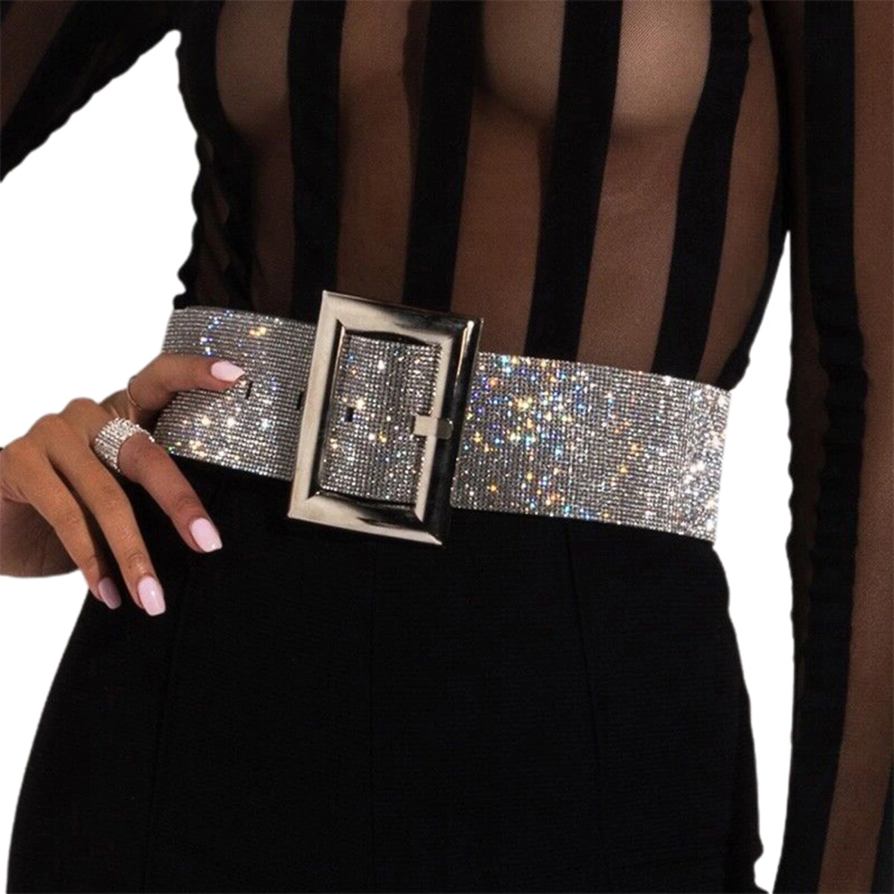 Women Diamond Belts for Jeans Pants Dress with Fashion Metal Buckle