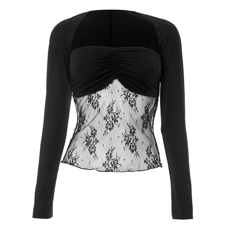 Women's Sleeveless Lace Floral Tube Tops with Long Sleeve Shrug Tops