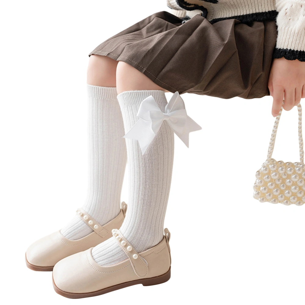 Little Girl Lolita Knee High Socks Big Bowknot Ribbed Sweet Stockings