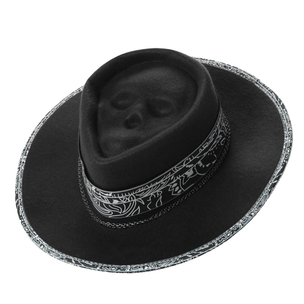 Gothic Cowboy Hat with Metal Chain Black Wide Brim Cowgirl Cap