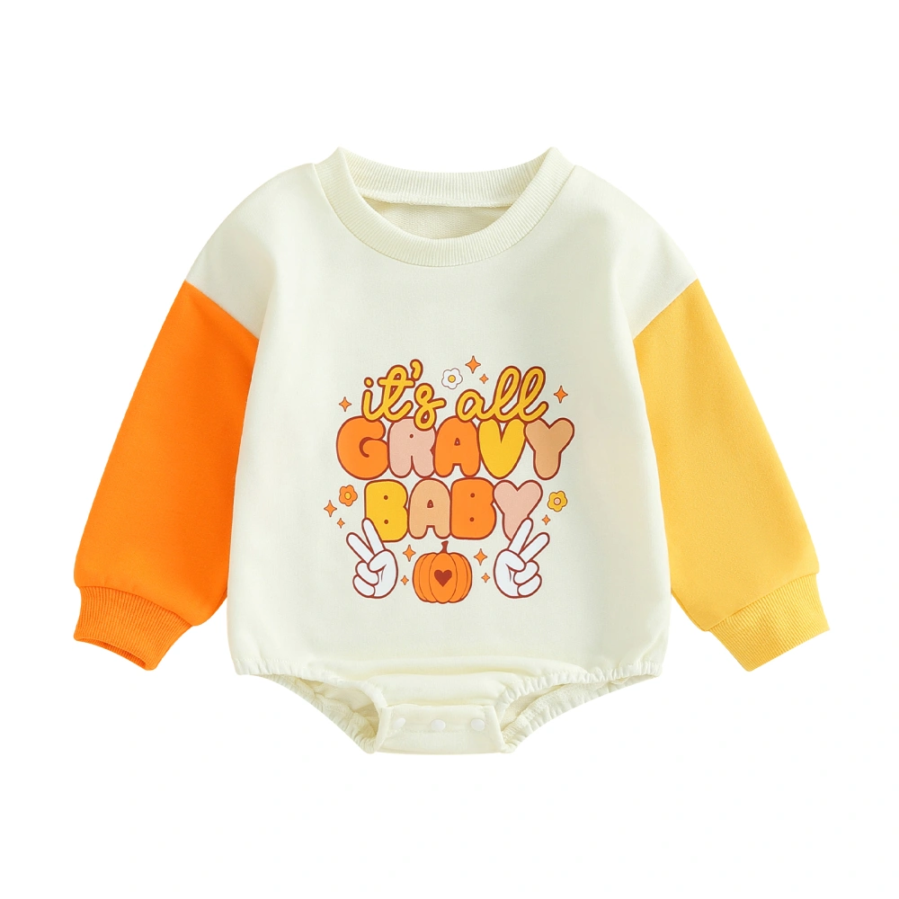 Baby Girls Long Sleeve Letter Pumpkin/Letter Turkey Print Romper