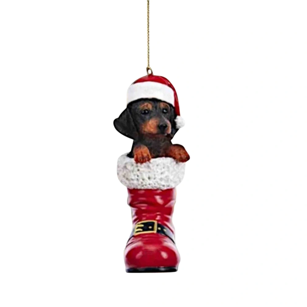 Christmas Hanging Ornament, Acrylic Cartoon Dog Pendant with Santa Hat