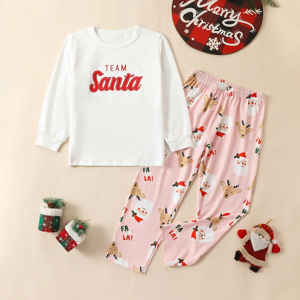 Girl Christmas Pajamas Set Letter Print Shirt and Santa Claus Pants