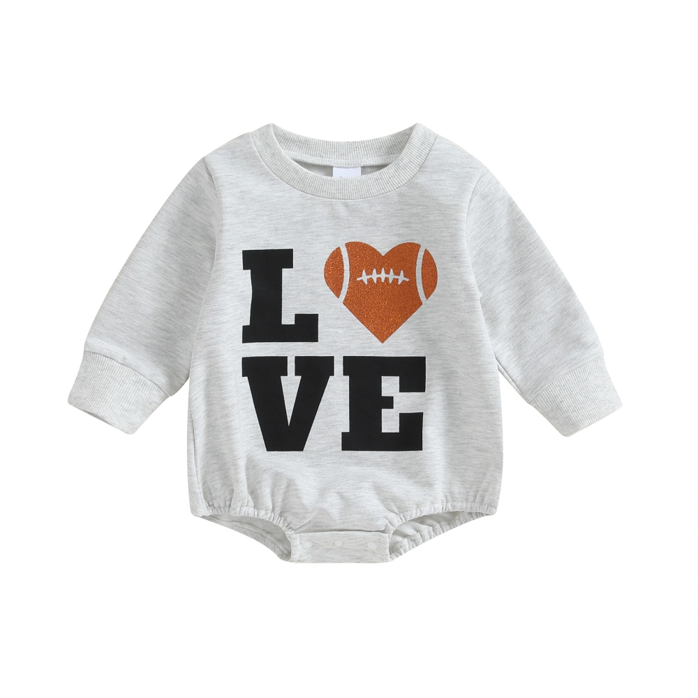 Baby Bubble Romper Long Sleeve Heart Shaped Football Print Bodysuit