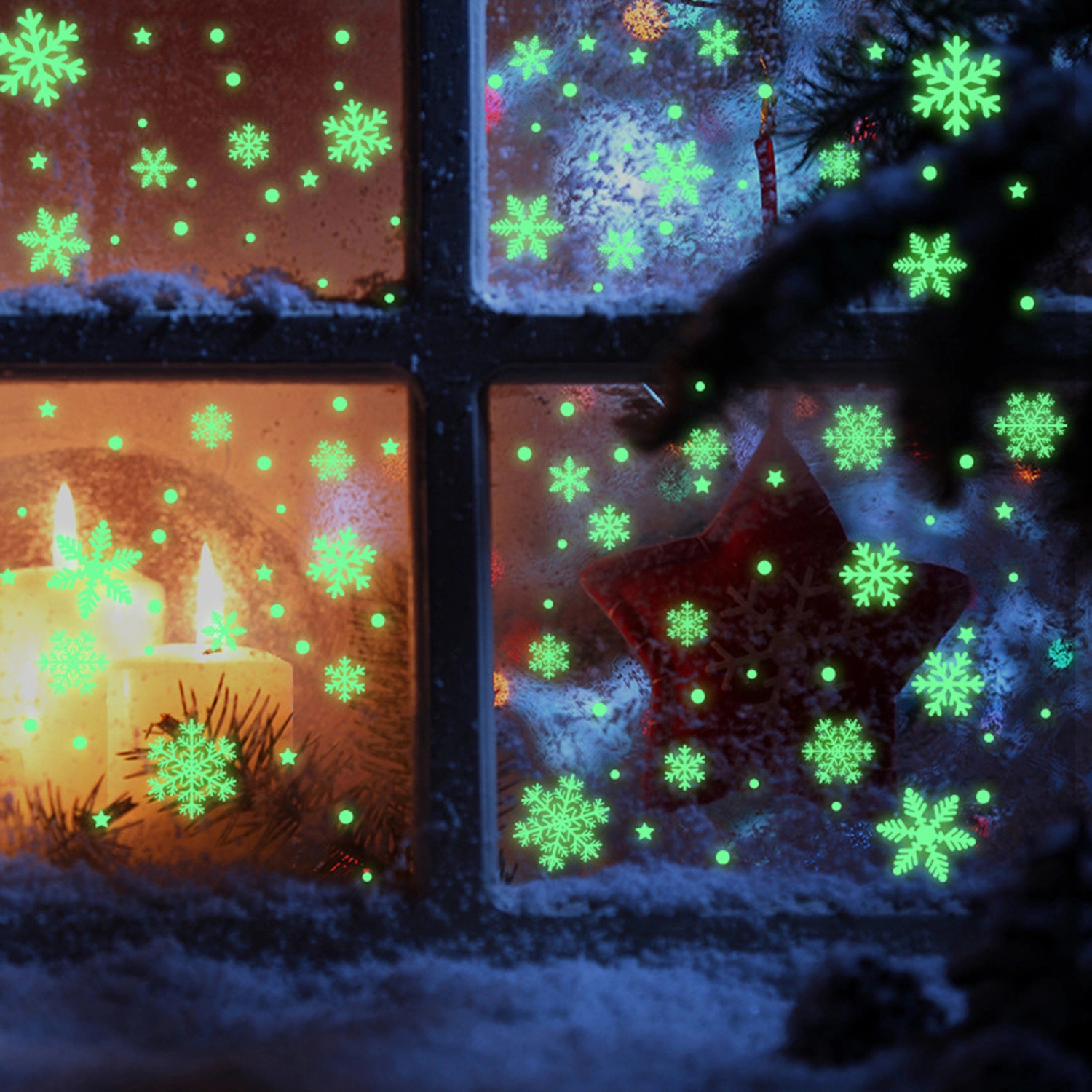 Christmas Window Stickers Glow in Dark Snowflakes Decals Window Clings