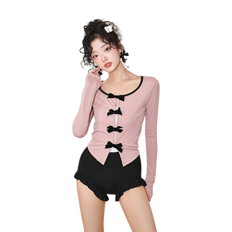 Women Knit Tops, Long Sleeve T-shirt V Neck Hollowed Bow Fall Clubwear