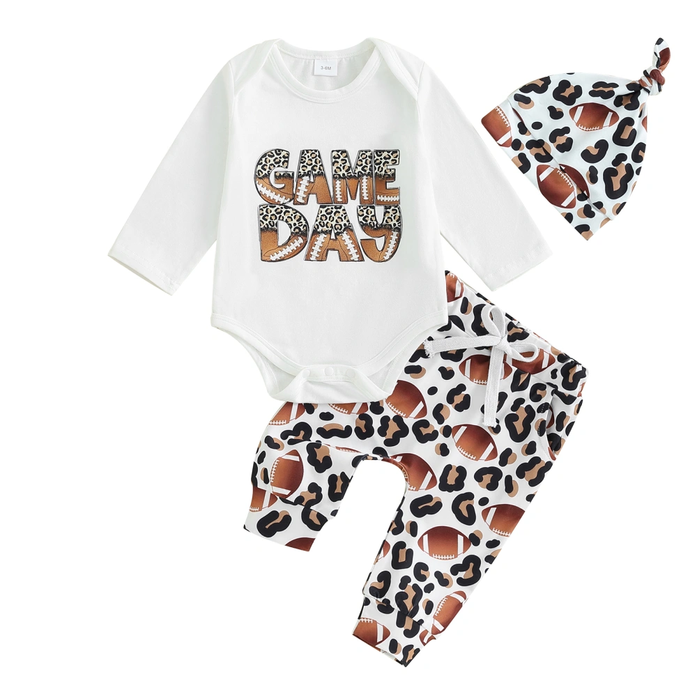 Baby Clothing Set, Letters Print Romper with Rugby Print Pants and Hat