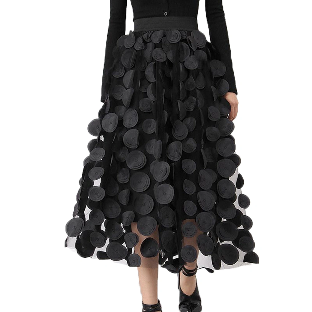 Women Tulle Tutu Skirt 3D Dot Elastic Mesh Fairy A-Line Skirt 